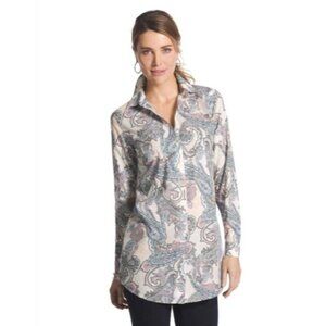 Chicos 2 No-Iron Paisley Button-Down Shirt Size large Womens tunic blouse